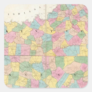 Pegatina Cuadrada Mapa de Kentucky y de Tennessee