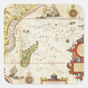 Pegatina Cuadrada Mapa de la África del Este y de Madagascar, 1596