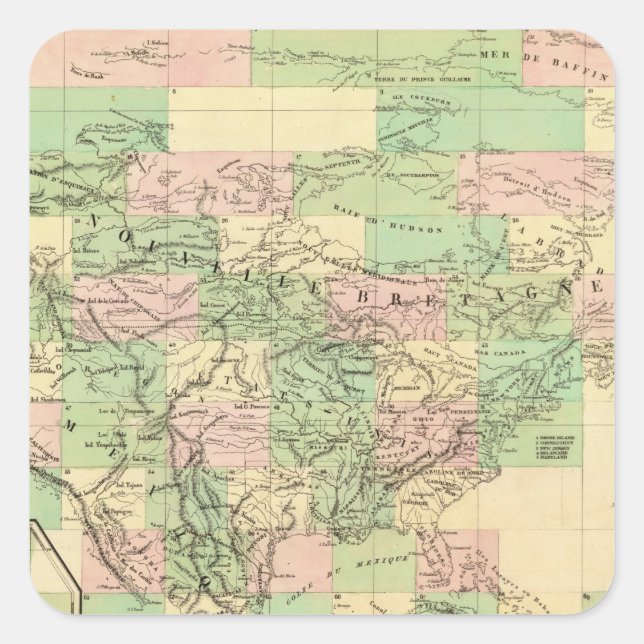 Pegatina Cuadrada Mapa de la Asamblea de América del Norte (Anverso)