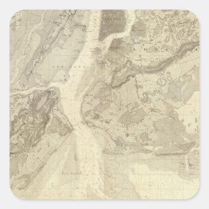 Pegatina Cuadrada Mapa de la Bahía y el Puerto de Nueva York y sus a