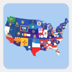 Pegatina Cuadrada mapa de la bandera de la república estadounidense 