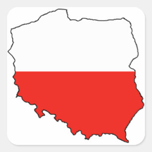 Pegatina Cuadrada Mapa de la bandera de Polonia