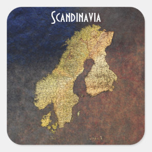 Pegatina Cuadrada Mapa de la cartografía de Escandinavia