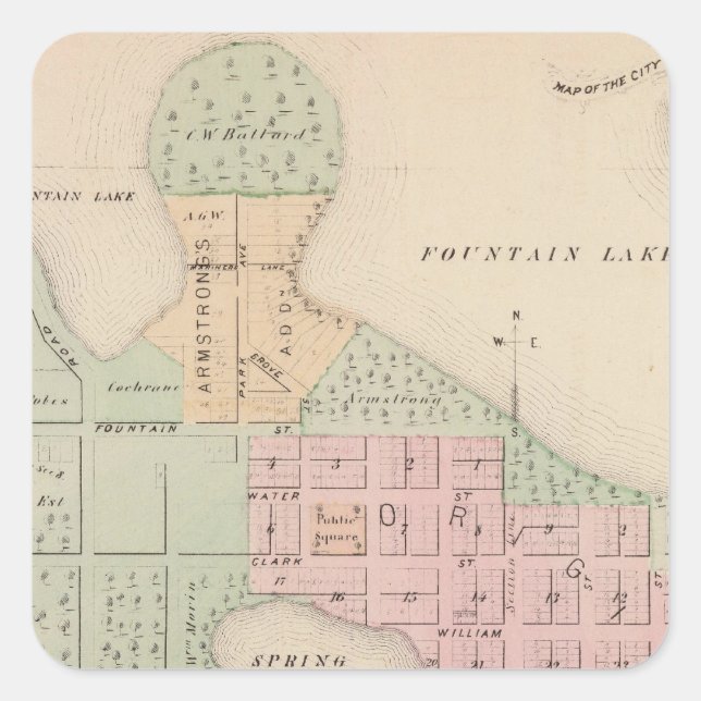 Pegatina Cuadrada Mapa de la ciudad de Albert Lea, Minnesota (Anverso)