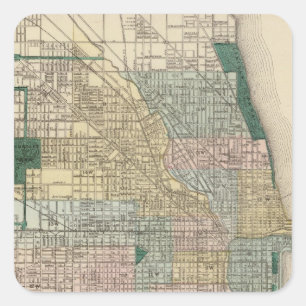 Pegatina Cuadrada Mapa de la ciudad de Chicago