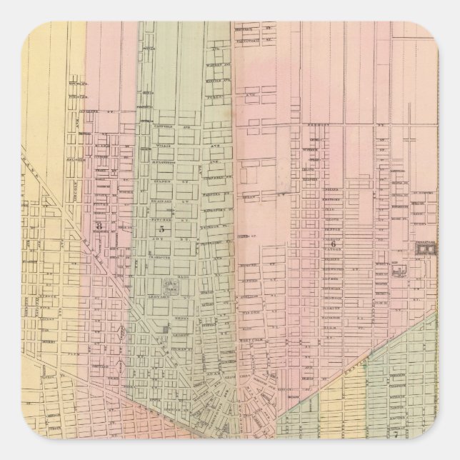 Pegatina Cuadrada Mapa de la ciudad de Detroit (Anverso)