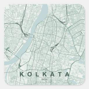 Pegatina Cuadrada Mapa de la ciudad de Kolkata India Diseño Minimali