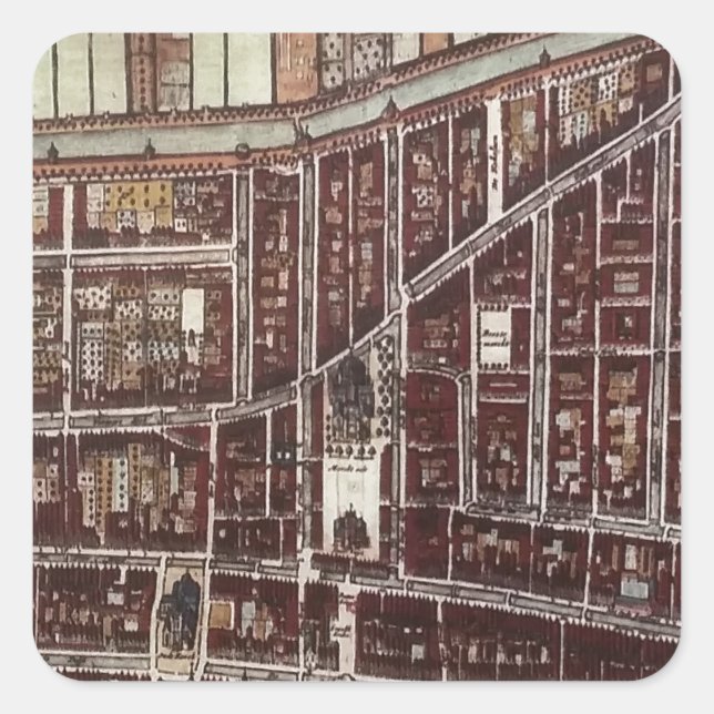 Pegatina Cuadrada Mapa de la ciudad de réplicas de Delft 1649 (Anverso)
