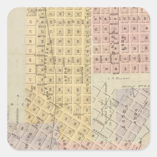 Pegatina Cuadrada Mapa de la ciudad de San Pedro, Minnesota (Anverso)