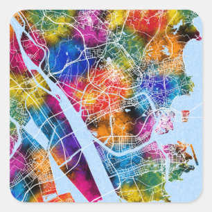 Pegatina Cuadrada Mapa de la ciudad de Zhuhai en China