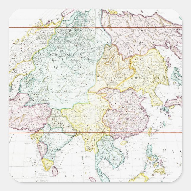 Pegatina Cuadrada Mapa de la época de Asia | 1786 (Anverso)
