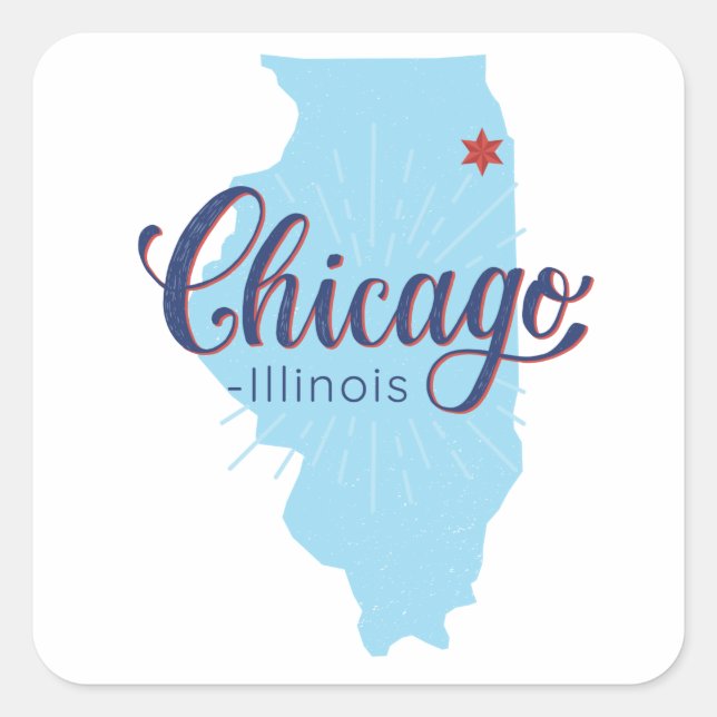 Pegatina Cuadrada Mapa de la época de Chicago Illinois (Anverso)