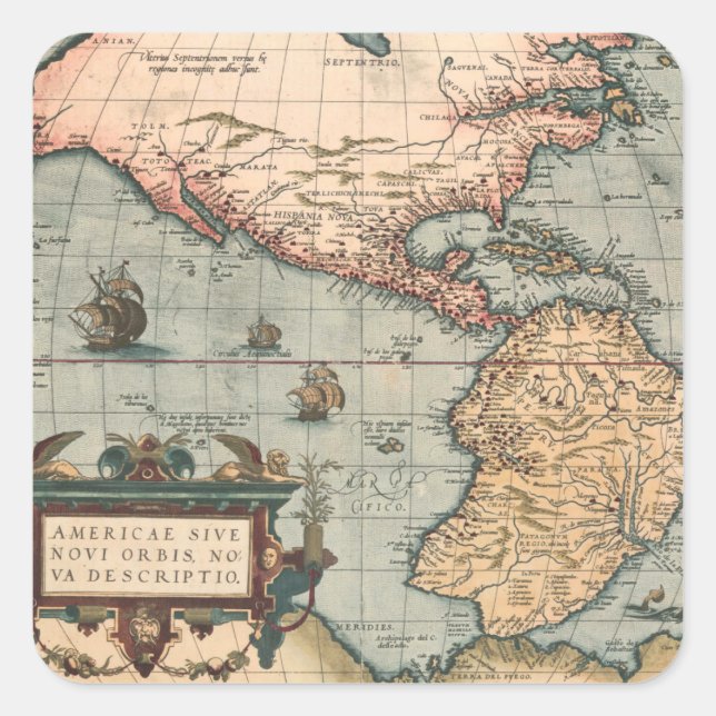 Pegatina Cuadrada Mapa de la época de Norteamérica (Anverso)