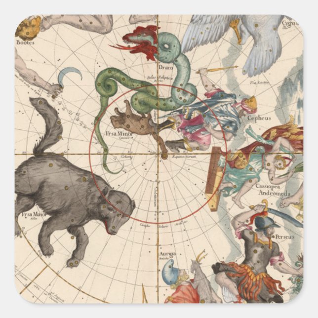 Pegatina Cuadrada Mapa de la época del Polo Norte (Anverso)