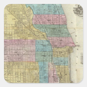Pegatina Cuadrada Mapa de la guía de Chicago