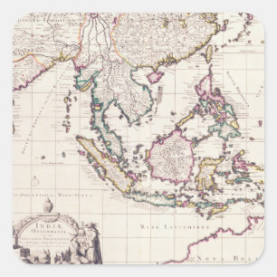 Pegatina Cuadrada Mapa de la India y de los indies del este