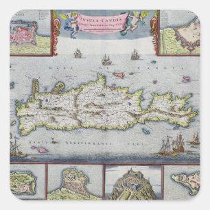 Pegatina Cuadrada Mapa de la isla de Candia