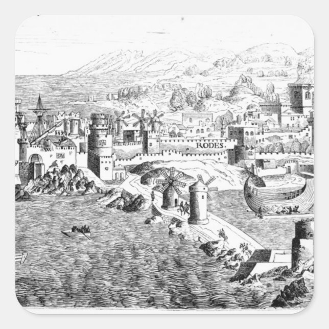Pegatina Cuadrada Mapa de la isla de Rodas (Anverso)