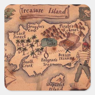Pegatina Cuadrada Mapa de la Isla del Tesoro