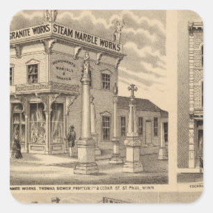 Pegatina Cuadrada Mapa de la litografía de San Pablo, Minneapolis,