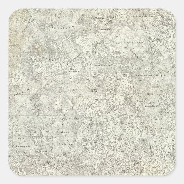 Pegatina Cuadrada Mapa de la luna (Anverso)