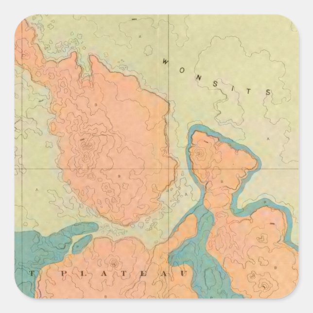 Pegatina Cuadrada Mapa De La Meseta De Uinkaret (Anverso)