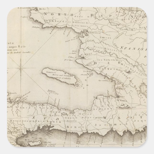 Pegatina Cuadrada Mapa de la parte francesa de Santo Domingo (Anverso)