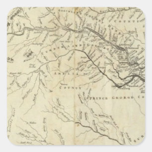 Pegatina Cuadrada Mapa de la parte más habitada de Virginia