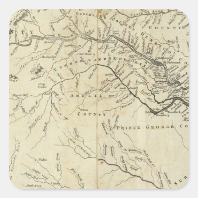Pegatina Cuadrada Mapa de la parte más habitada de Virginia (Anverso)