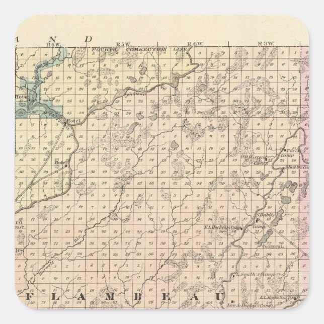 Pegatina Cuadrada Mapa de la parte norte del condado de Chippewa (Anverso)