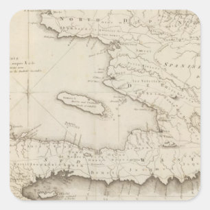 Pegatina Cuadrada Mapa de la pieza francesa de St Domingo