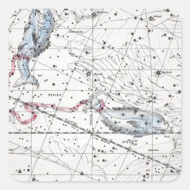 Pegatina Cuadrada Mapa de la placa de constelaciones XXII (Anverso)
