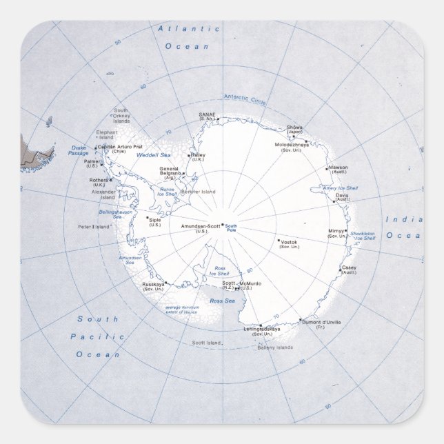 Pegatina Cuadrada Mapa de la región antártica (1982) (Anverso)