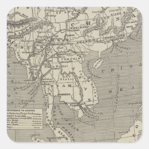 Pegatina Cuadrada Mapa de la ruta propuesta a China desde Birmania