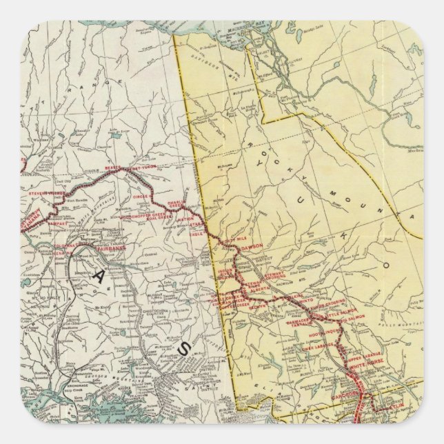 Pegatina Cuadrada Mapa De La Ruta Y Conexiones De Paso Blanco Y Yukó (Anverso)