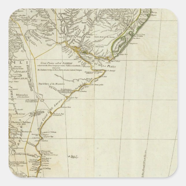 Pegatina Cuadrada Mapa de la sección sur de Sudamérica (Anverso)