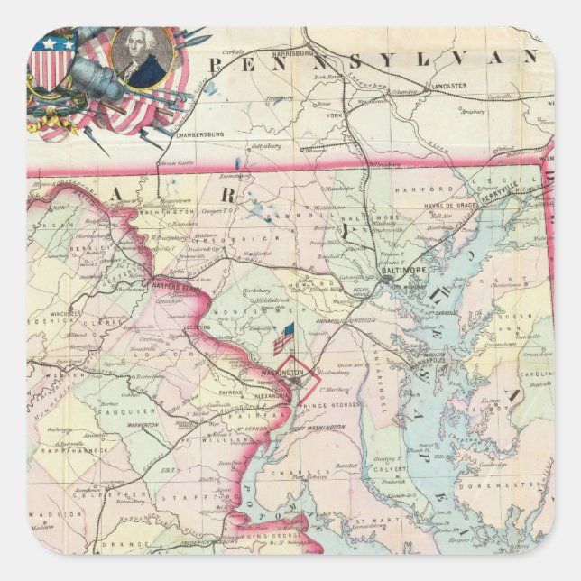 Pegatina Cuadrada Mapa De La Sede De La Guerra (Anverso)