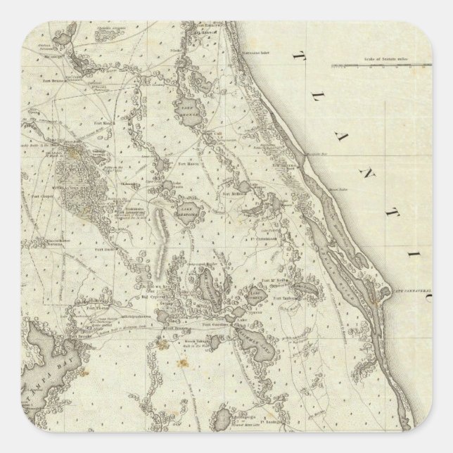 Pegatina Cuadrada Mapa De La Sede De La Guerra En Florida (Anverso)