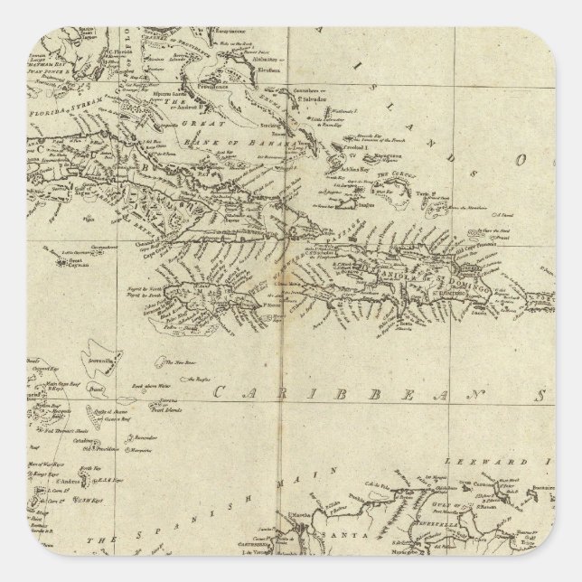 Pegatina Cuadrada Mapa de las Antillas (Anverso)