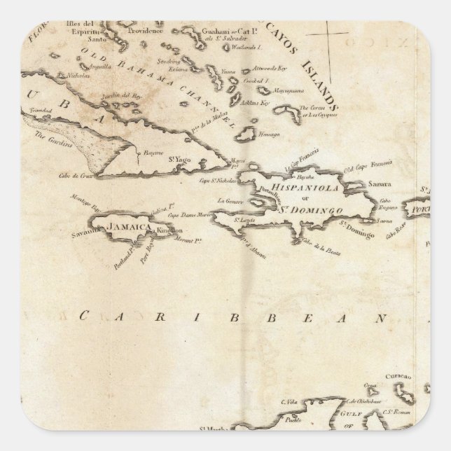 Pegatina Cuadrada Mapa de las Antillas 2 (Anverso)
