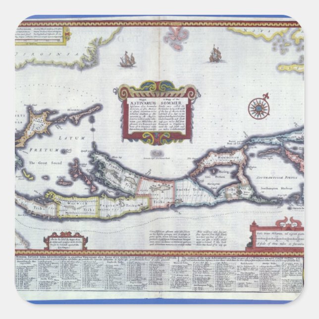 Pegatina Cuadrada Mapa de las Bermudas (Anverso)
