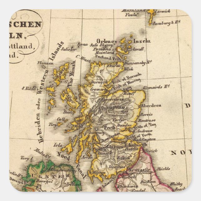 Pegatina Cuadrada Mapa de las islas británicas (Anverso)