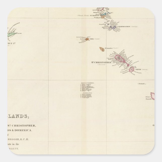 Pegatina Cuadrada Mapa de las islas de Sotavento (Anverso)