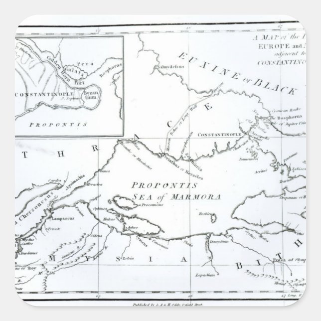 Pegatina Cuadrada Mapa de las partes de Europa y Asia (Anverso)