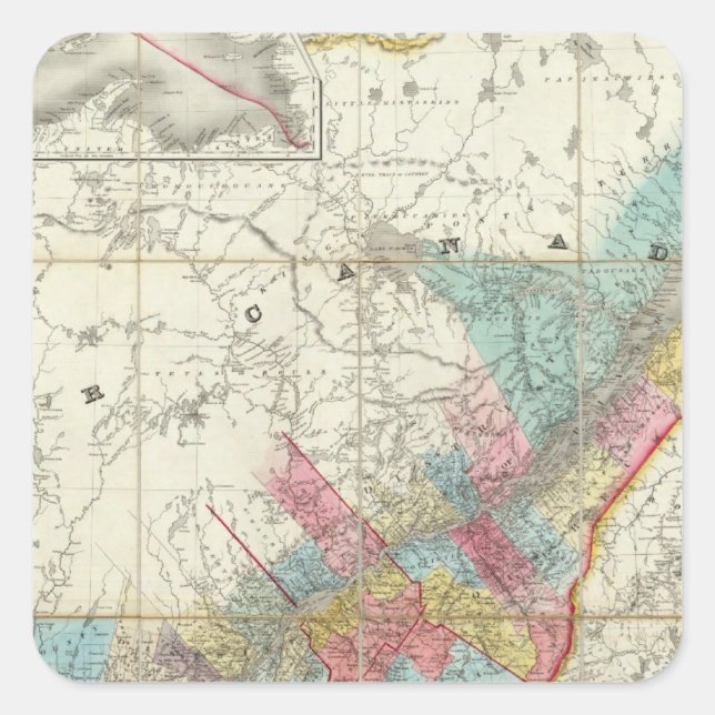 Pegatina Cuadrada Mapa De Las Provincias De Canadá (Anverso)