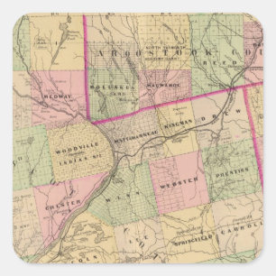 Pegatina Cuadrada Mapa de las tierras de la madera 3