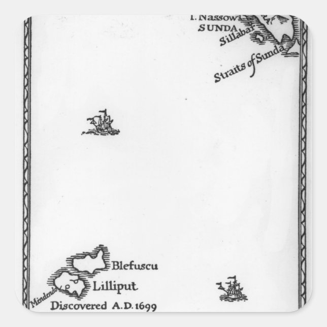 Pegatina Cuadrada Mapa de Lilliput y Blefuscu (Anverso)