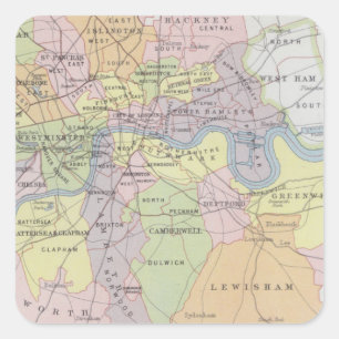 Pegatina Cuadrada Mapa de los consejos parlamentarios metropolitanos