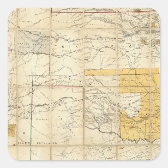 Pegatina Cuadrada Mapa De Los Estados De Kansas Y Texas (Anverso)