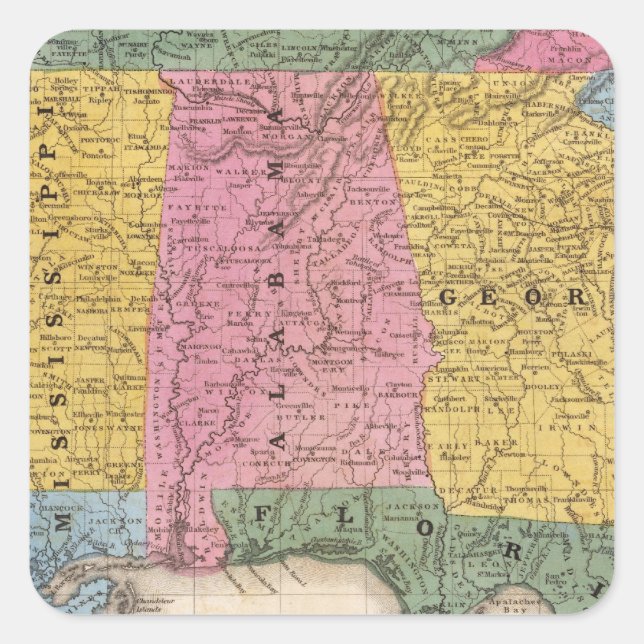 Pegatina Cuadrada Mapa de los Estados del Sur (Anverso)